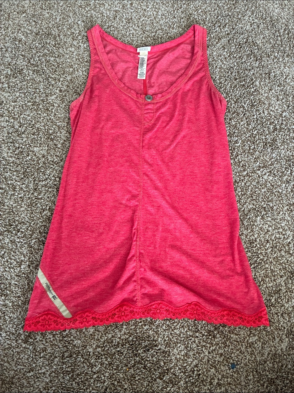 Diesel Women's Coral Pink Lace-Hem Tank Top